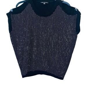 INC International Concepts Studded Dolman Cold Shoulder Top Black Silver Size XS